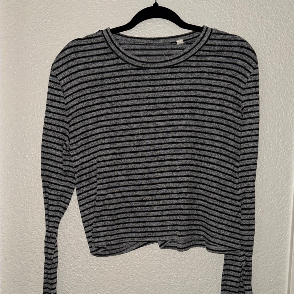 Striped Black and Gray Women's Top Slightly Cropped